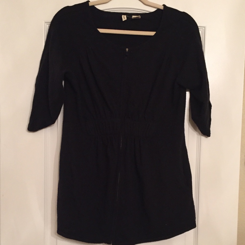 Anthro Moth 3/4 Sleeve Zip Up Sweater